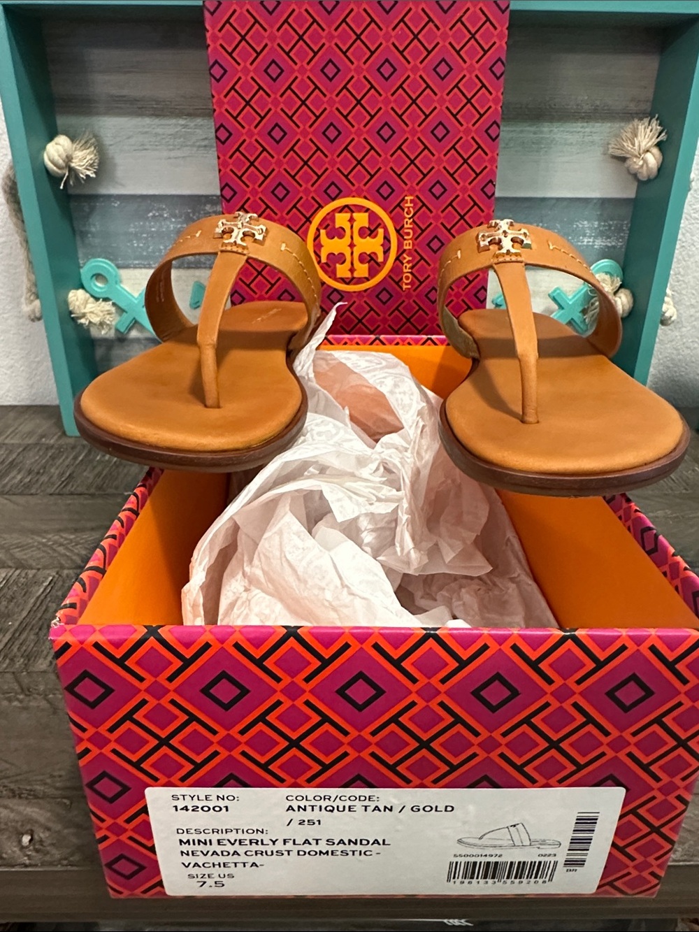 Tory Burch Everly Backless Flat Thong Sandals Tan